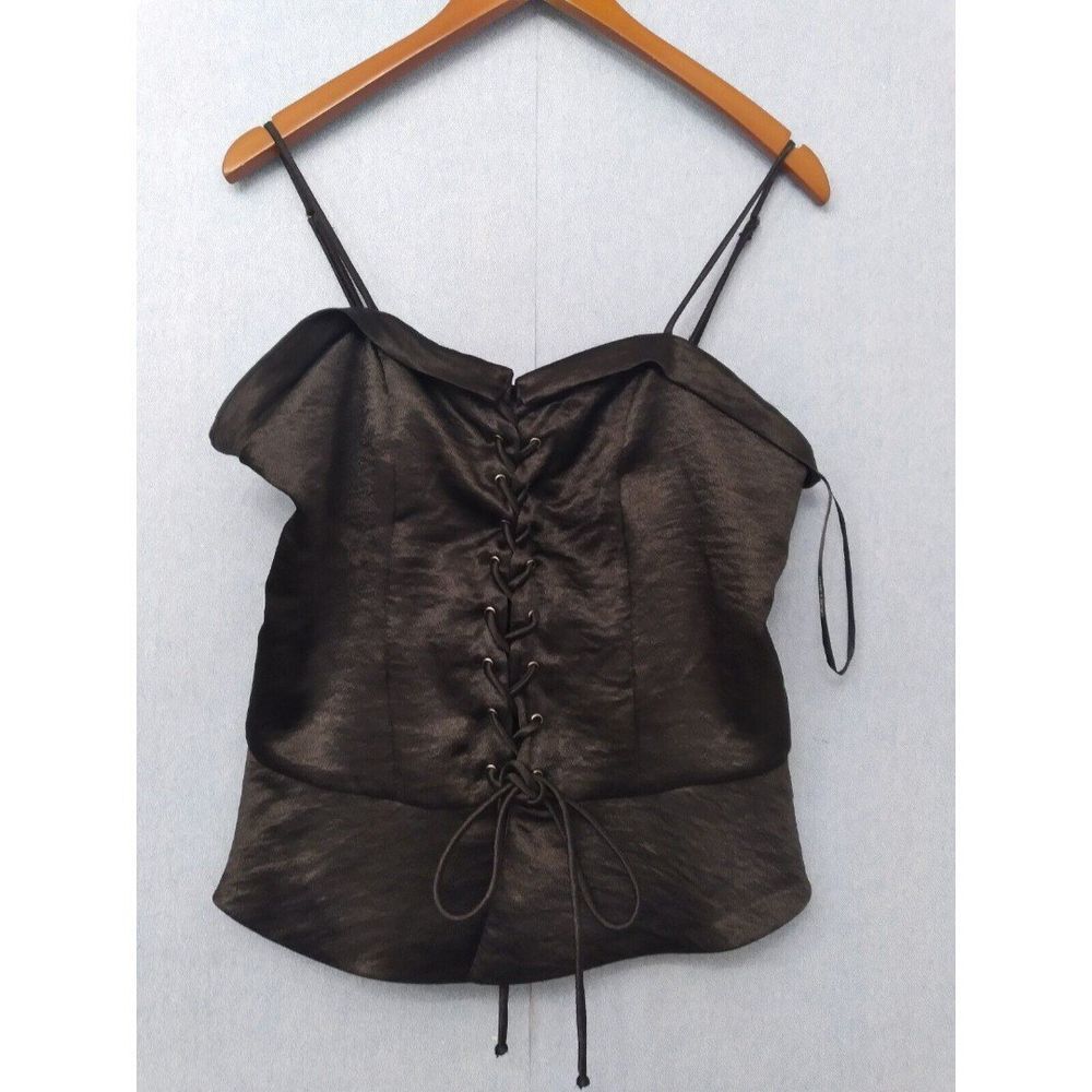 Lace-Up Corset Cami Top Ruffle Sleeveless Party‎ Blouse